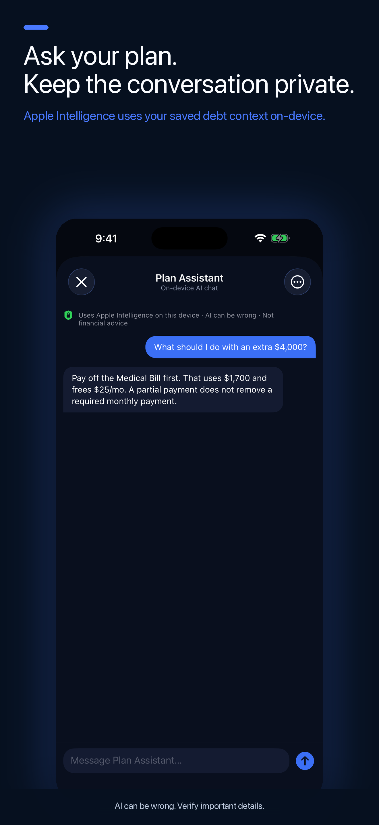 Private on-device Plan Assistant conversation